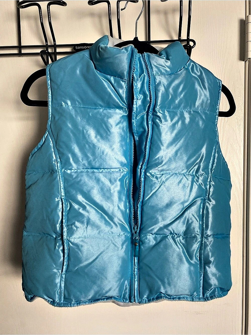 GAP Kids XL 12 Shiny Metallic Teal Blue Down Filled Fleece Lined Puffer Vest